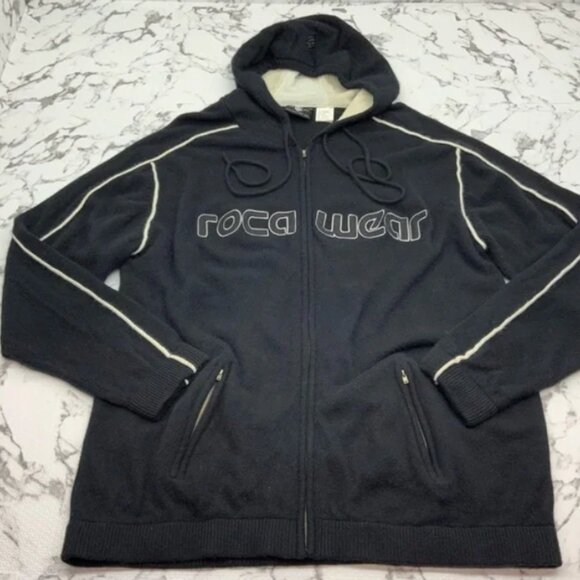 Men's Rocawear BlackOff White Hooded Full Zip Sweater NWT